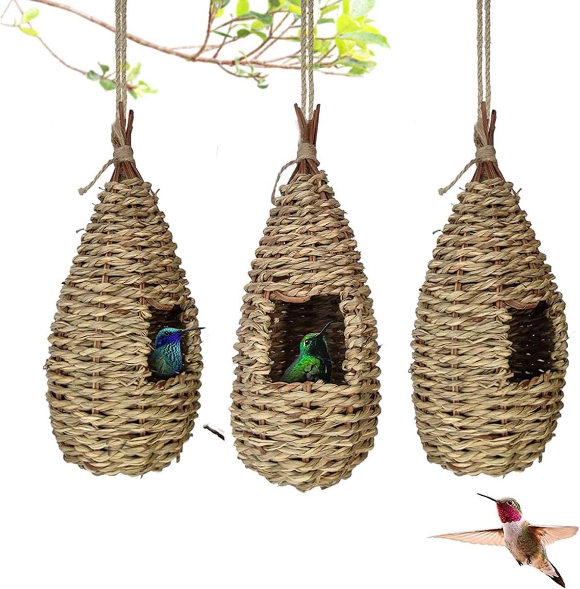 SnelShoppen - Grass Bird Hut Nest voor Vinken Kanaries en Kleine Vogels - Duurzame Natuurlijke Grashut - Ademend en Warm - Tuin Decoratie en Vogelschu