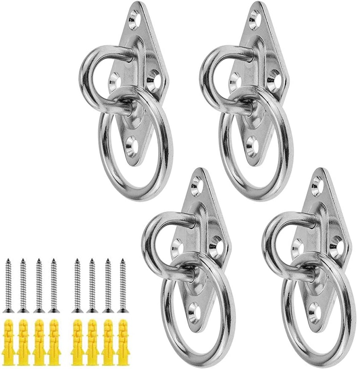 SnelShoppen - 4 Stuks 304 RVS Diamant Ooghaken, Zware Metalen Oogplaat, Diamant Boot Oogplaat Anker met Ring, Tie Ringen voor Boot Gereedschap, Mariti