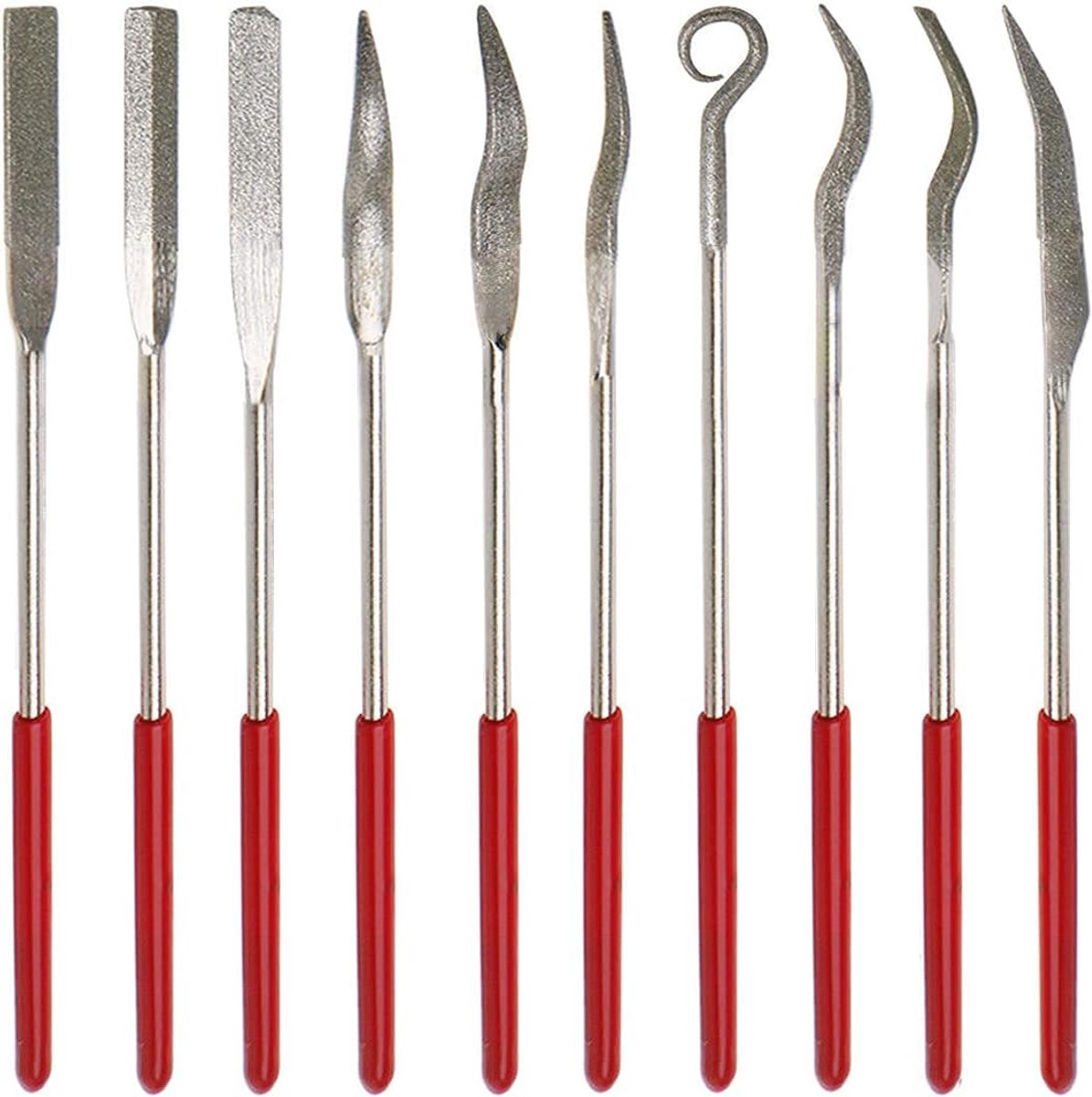 Mini diamant vijlenset 10-delig - carbon staal - voor graveren en vormen van diverse materialen - ShopVlot