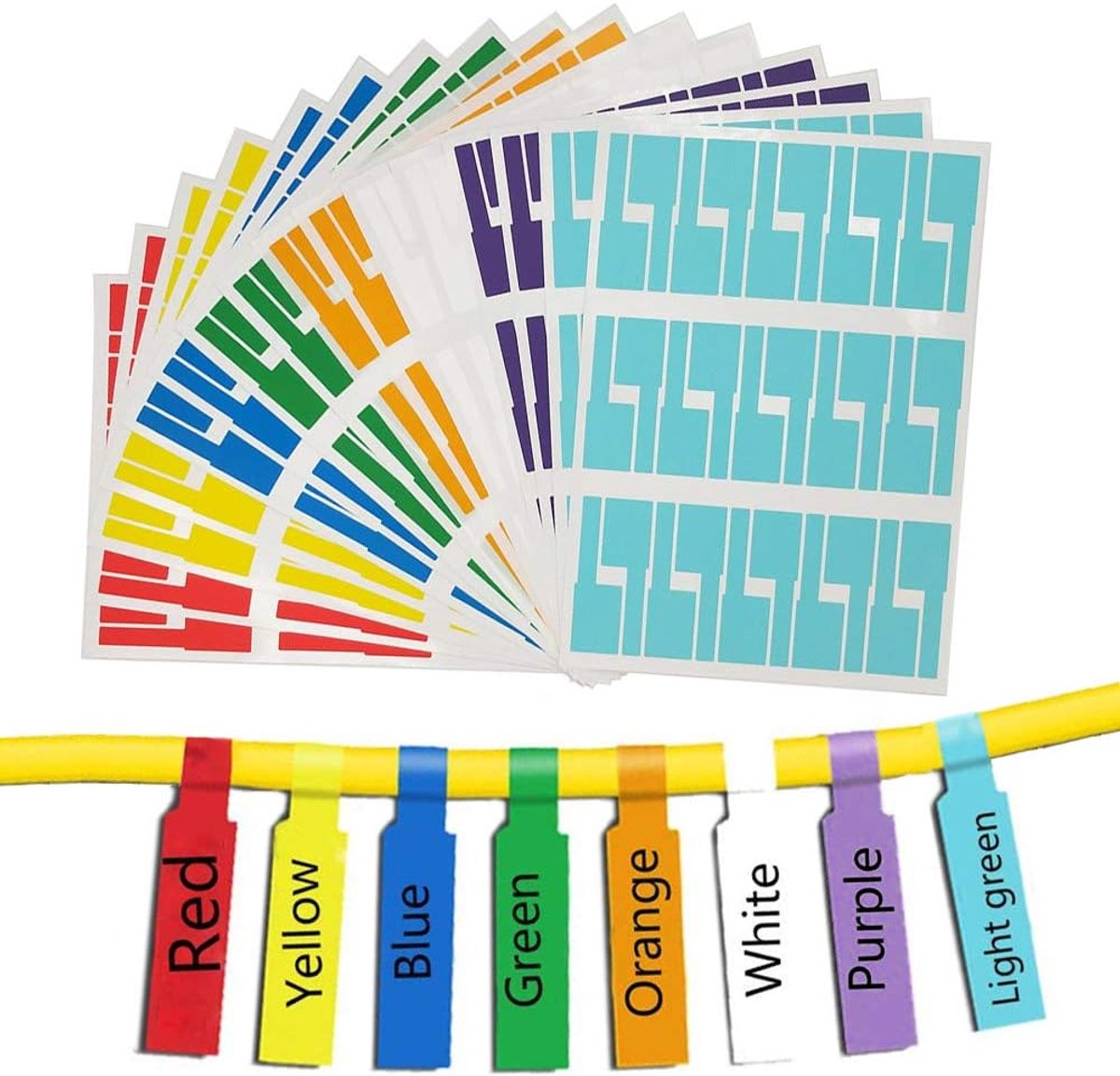 Cable Marking, Cable Labels, 8 Colours, 16 Sheets, 480 Labels, Waterproof, Self-Adhesive, Tear-resistant, Universal - ShopVlot
