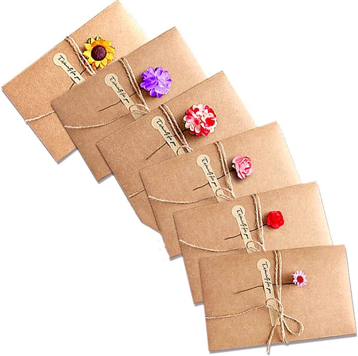 SnelShoppen - 6 Stuks Retro Kraft Papieren Verjaardagskaarten met Enveloppen voor Bruiloften, Kerst, Moederdag en Meer