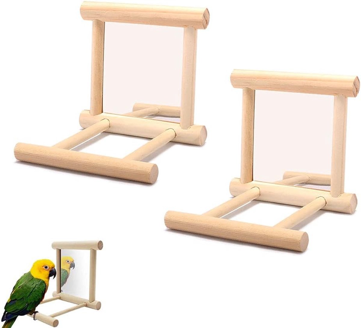 SnelShoppen - Set van 2 Spiegel Speelgoed Vogel, Vogel Spiegel voor Papegaaien, Bijtbestendig en Duurzaam Oefenapparaat met Haakontwerp voor Vogelkooi
