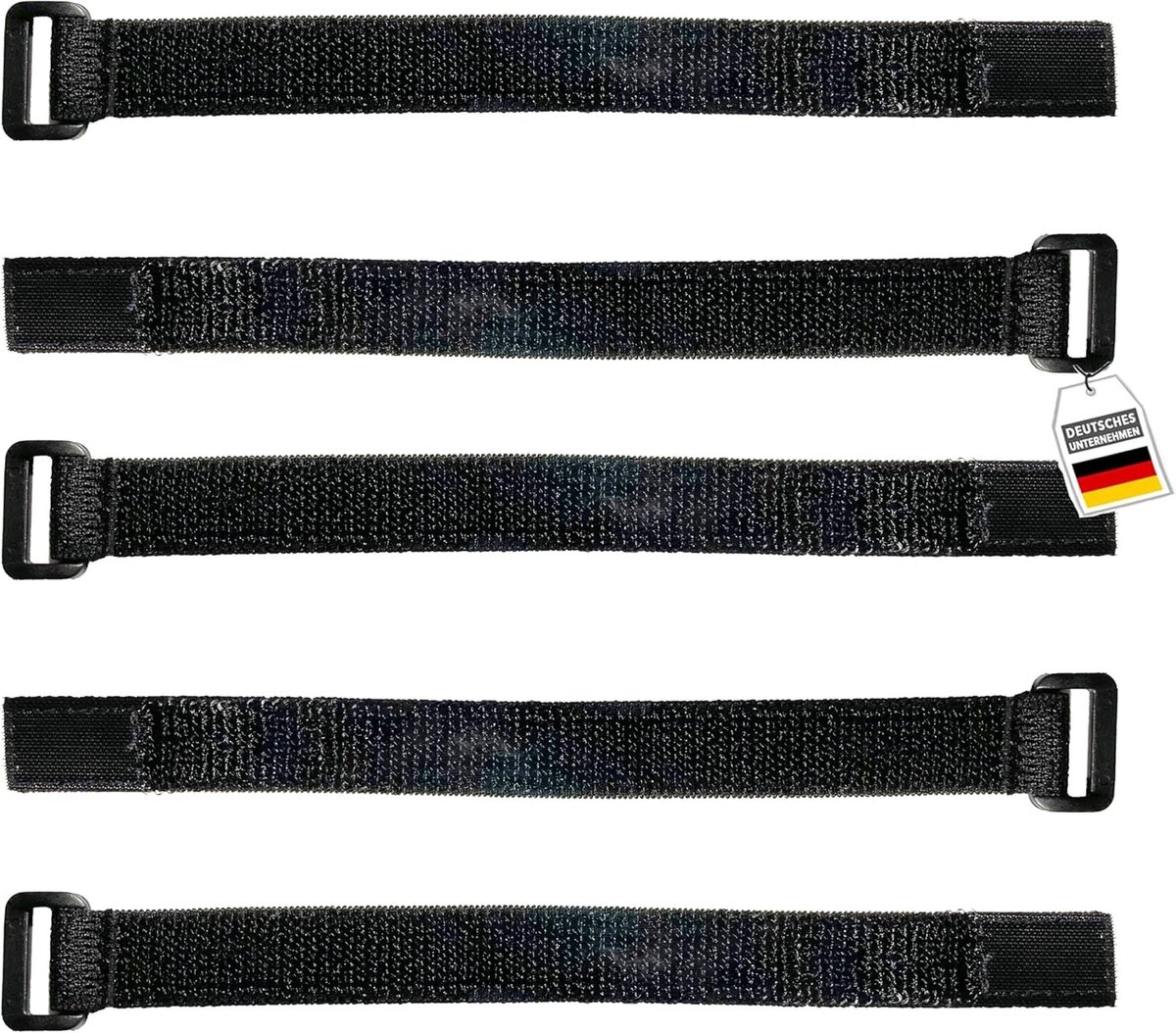 SnelShoppen - Stretchbare Kabelbinders 20 cm - Set van 5 - Zwart - Herbruikbaar met Gesp - Perfect voor Kabelbeheer, Tuin, Camping, en Meer