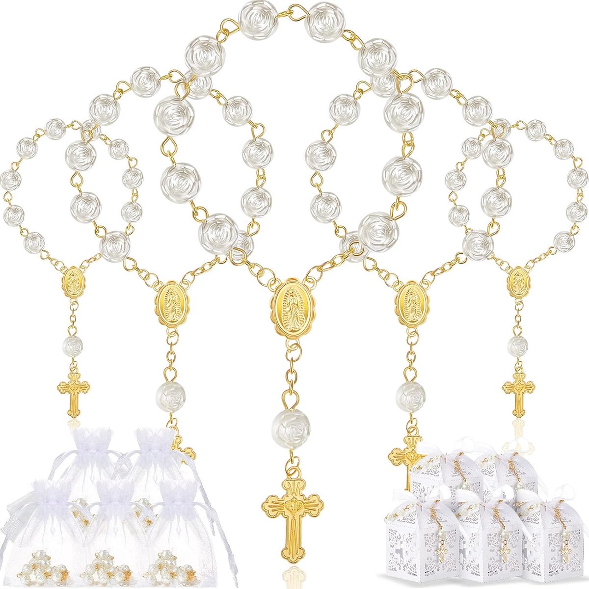 Christening favors set - 50 packs rozenkransen - ivoorkleurige acryl - ideaal voor doop en bruiloft - ShopVlot