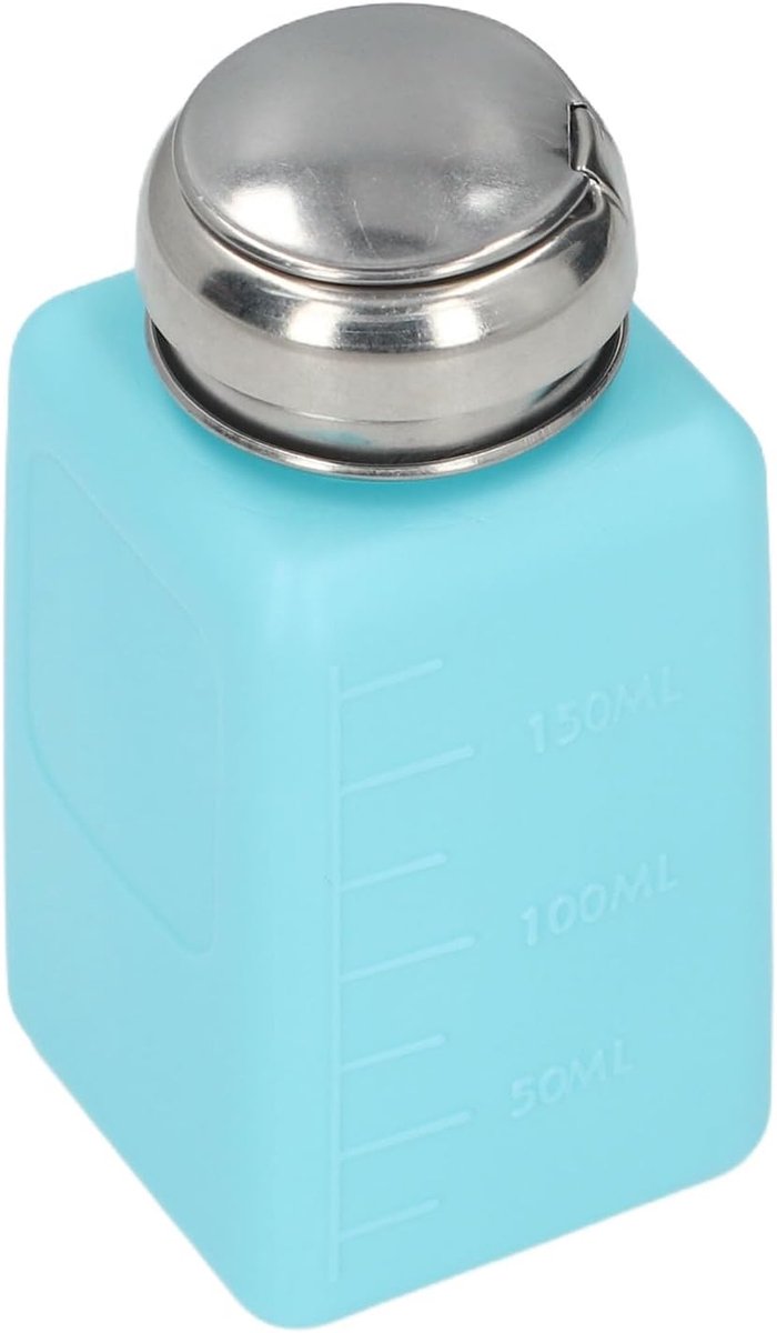SnelShoppen - 200ML Druktype Oplossingsdispenser Antistatische Alcoholfles ESD Veilig Vierkante Fles met RVS Deksel (Blauw)