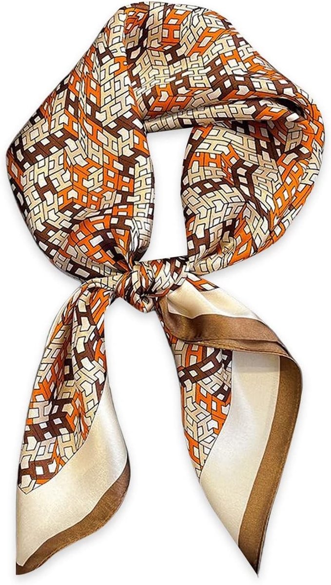 Zijden Vierkante Sjaal voor Vrouwen 70x70 cm met Retro Geometrische Ketting en Satijn Afwerking, Ideaal als Halsdoek of Haarband