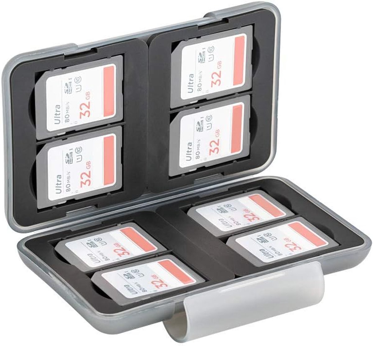 SnelShoppen - Waterdichte, Robuuste Plastic Geheugenkaartopslagdoos voor 8 x SD SDHC SDXC Kaarten (Lichtgrijs) - Ideaal voor Fotografie en Videografie