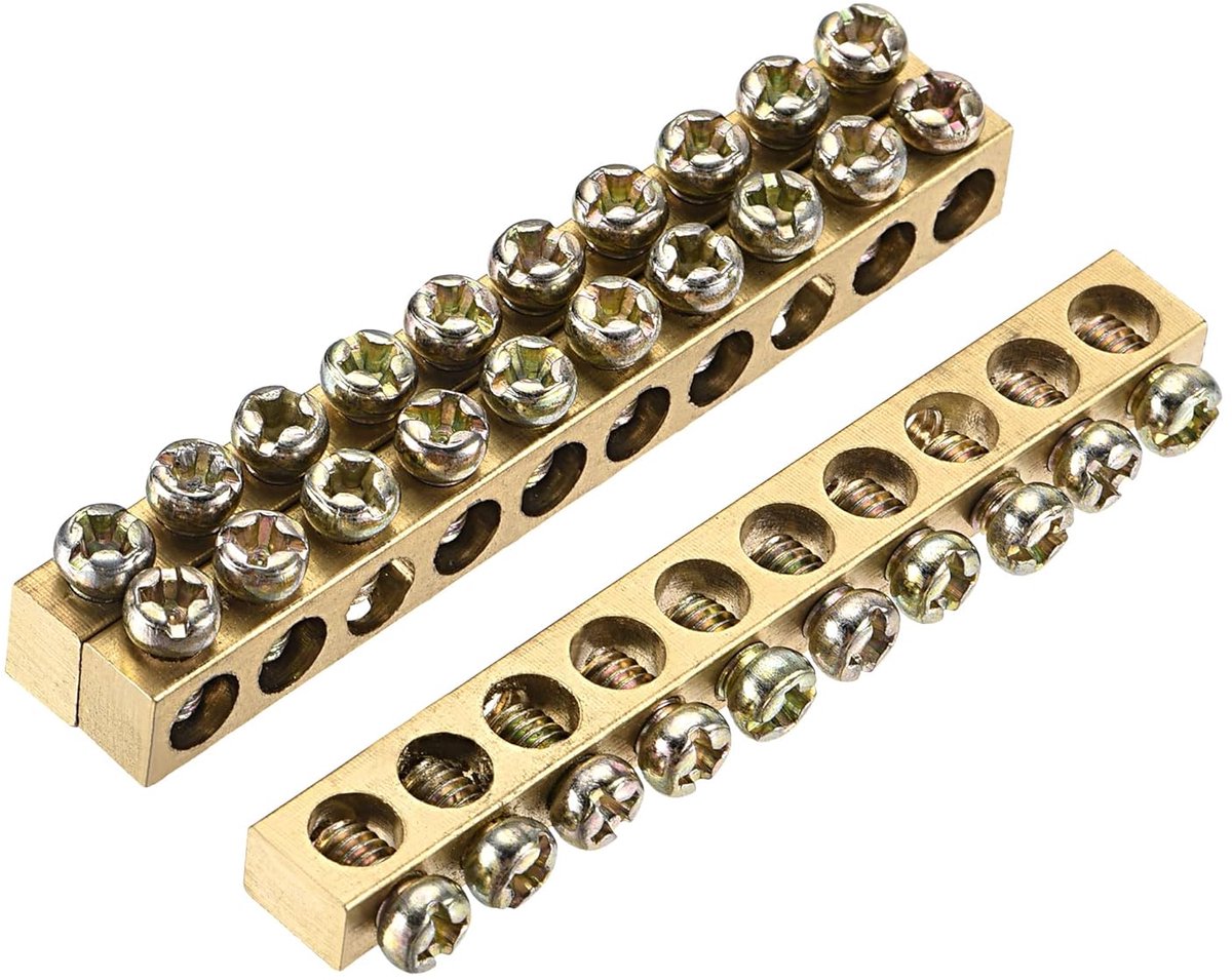 SnelShoppen - 3 stuks aardingsrail klemmen schroef blok barrière messing 10 posities 65mm x 5.5mm x 7.5mm voor elektrische verdeling