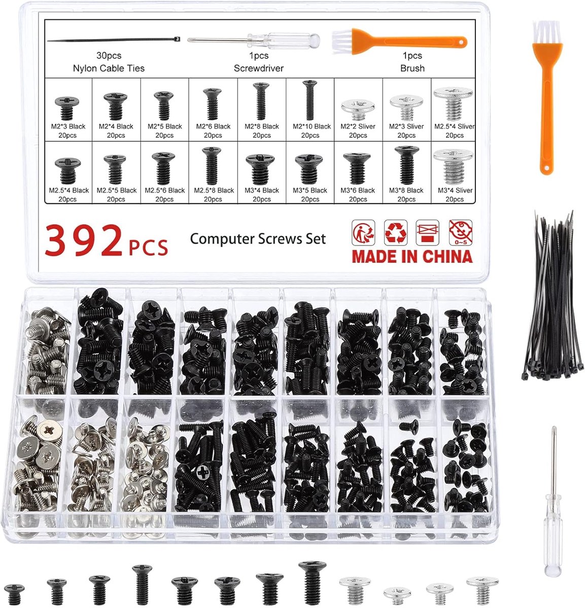 SnelShoppen - 392PCS Laptop Schroeven Set M2 M2.5 M3 voor Laptop PC SSD 2-10mm - 18 Verschillende Maten en Plat Hoofd met Schroevendraaier