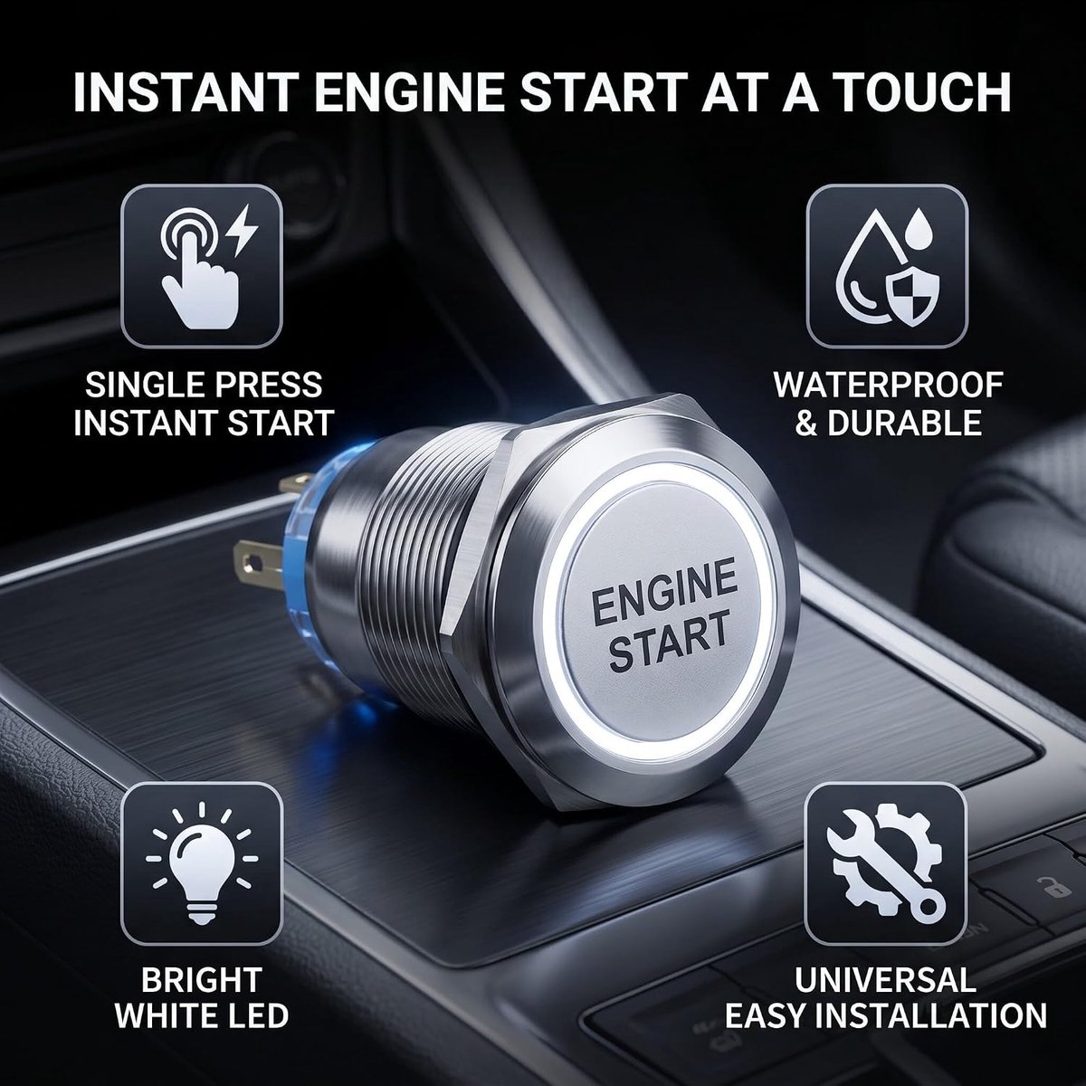 SnelShoppen - 19mm 12V Waterdichte Motor Startknop, Auto Ontstekingsdrukknop met LED Verlichting, Duurzaam Metaal, Zelfvergrendeling Functie