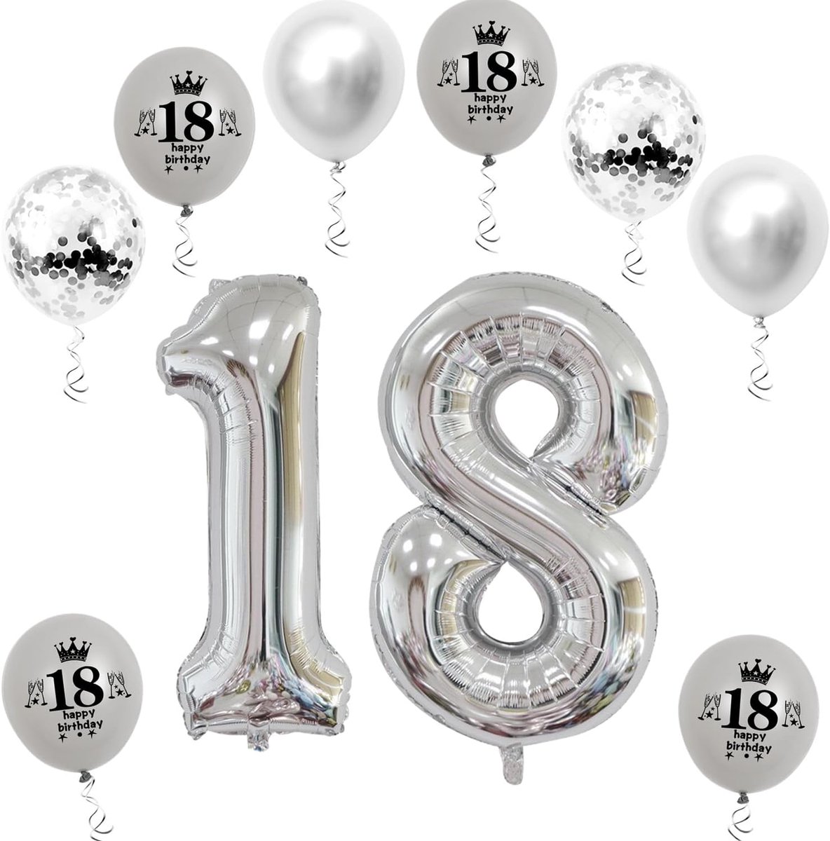 XL Foil Balloon for 18 Birthday, Foil Balloon Number 18, Foil Balloon Number 18 Silver, Balloons Number 18, Number 18 - ShopVlot