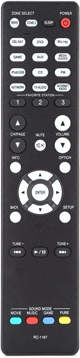 SnelShoppen - RC-1167 Afstandsbediening, Vervangende Afstandsbediening voor Home Video Audio, Geschikt voor AVR-1913, AVR-2113, AVR-2313, Hoogwaardige