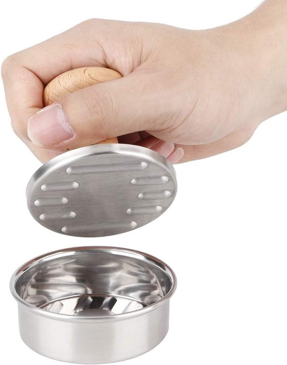 SnelShoppen - Hamburger Press Patty Maker, Mini Burger Drukvorm RVS met Houten Handvat voor Kinderen, 7.8cm/3.1inch voor Perfecte Burgers in de Keuken