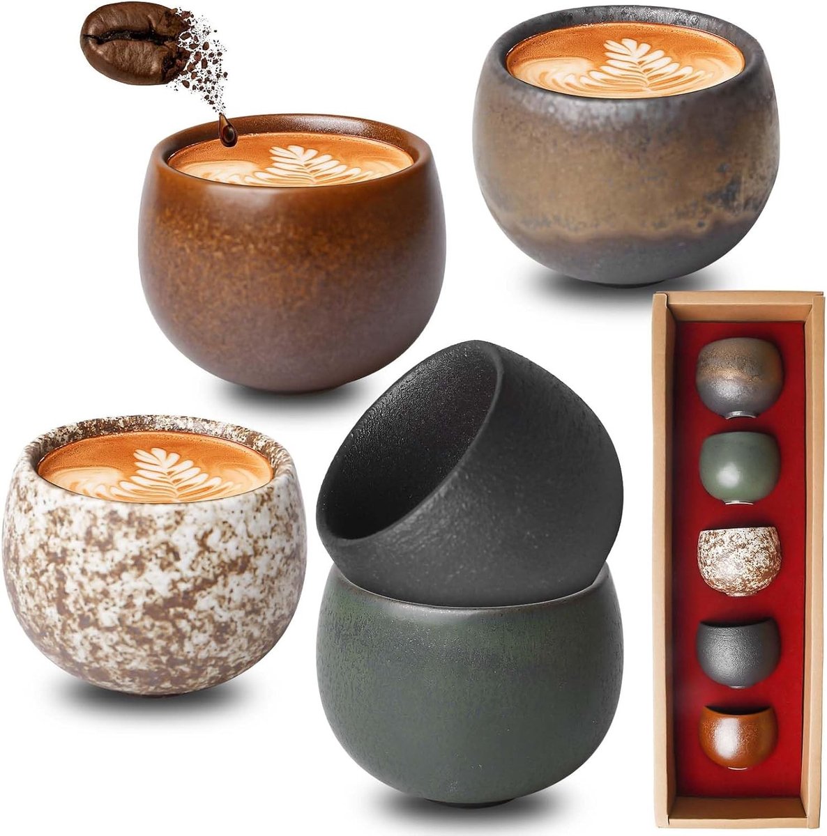 Set van 5 dikke keramische espresso kopjes van 50 ml zonder handvat, perfect voor espresso, mocha en thee, ideaal als cadeau voor mannen en vrouwen