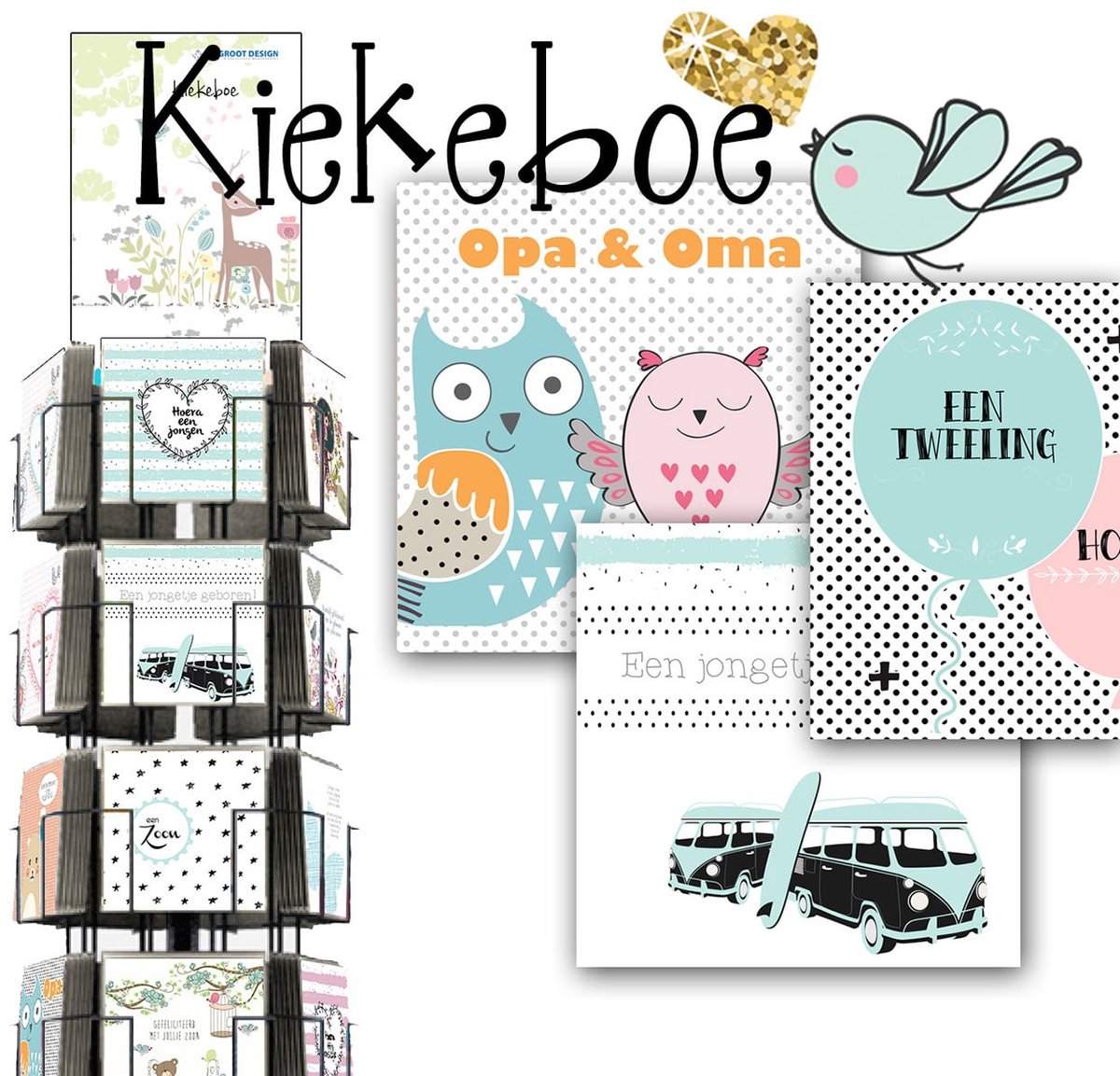 Kiekeboe 15x15cm complete serie inclusief display in bruikleen, topkaart en backcards