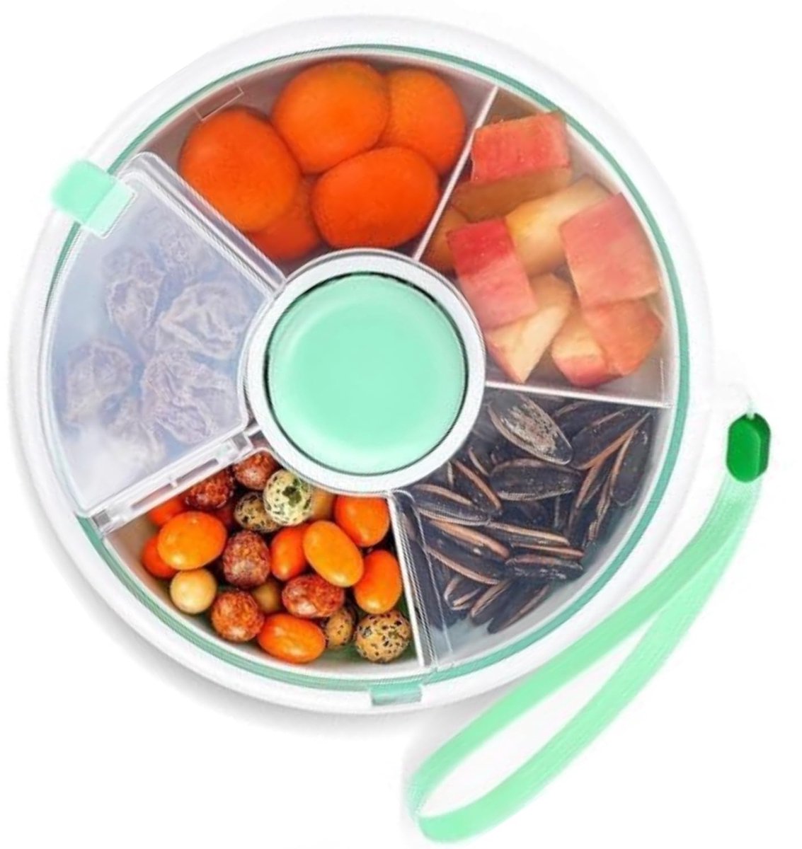 Draagbare Snack Spinner - 5 Vakken - Met Draaiende Opslag en Deksel - Herbruikbare Snackcontainer voor Kinderen - Lichtgroen