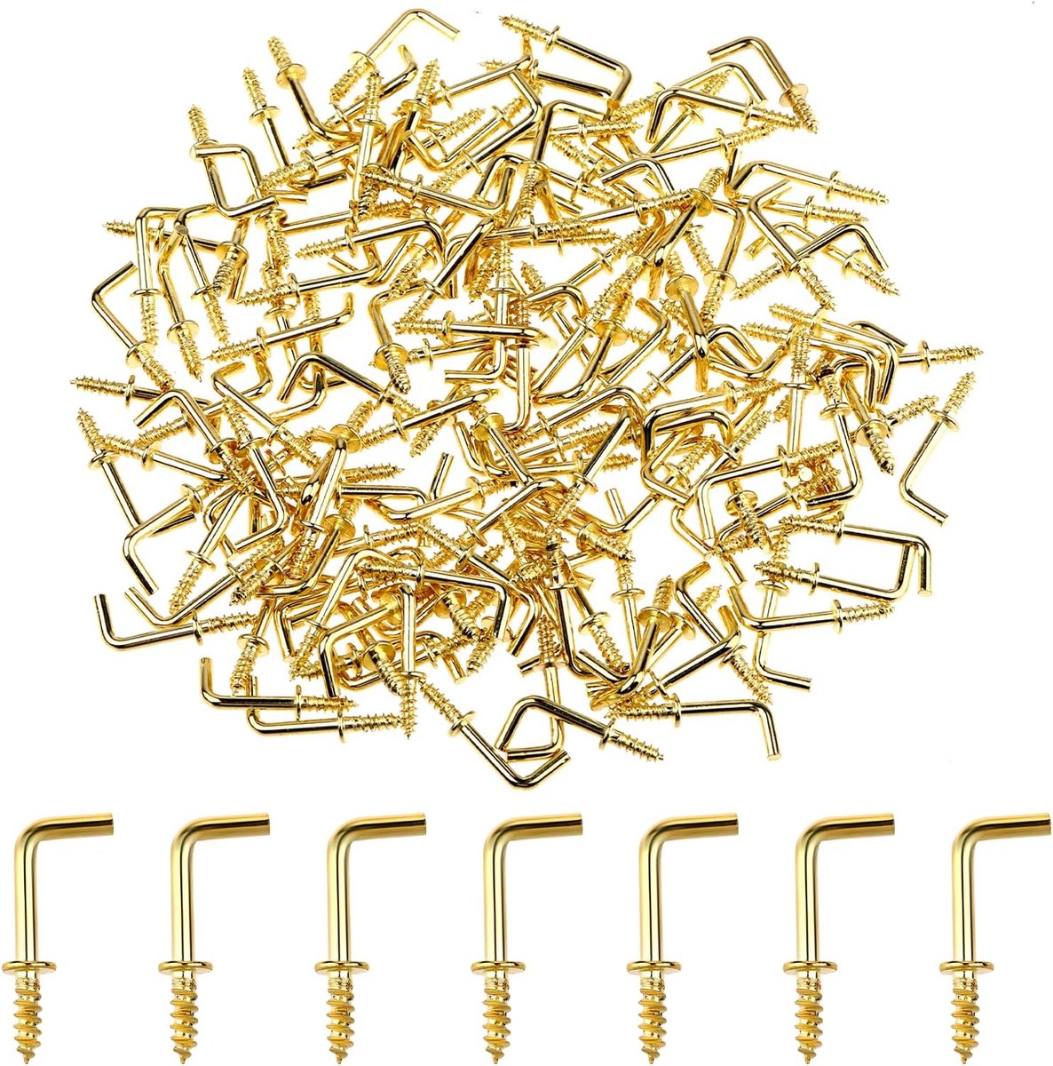 150 stuks ophangende kleine schroefhaken, 1,27 cm L-vormige koperen rechthoekige haak voor sieraden, knutselwerk, sleutels, doppen, planten, lichtslingers, kransen (goud), 575736_2_PRk0xu3cu