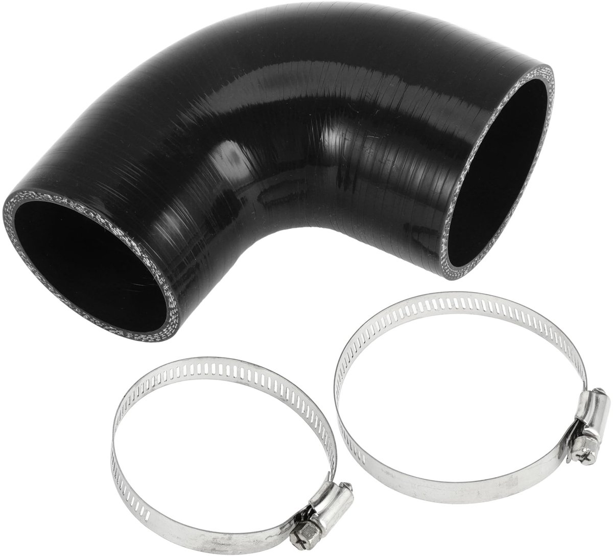 Dailygoods- Siliconen Slang 90 Graden - Zwarte Koelslang - Binnendiameter 60mm/70mm - Lengte 90mm - Meerlaags Geweven Doek - Temperatuurbestendig tot 300℃