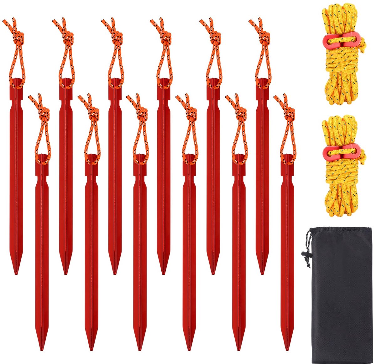 Tentharingen, 12 stuks tentharingen van aluminiumlegering met reflecterend touw, 18 cm, stormbestendige zandharingen, haringen, tent voor outdoor, kamperen, reizen, wandelen (rood)
