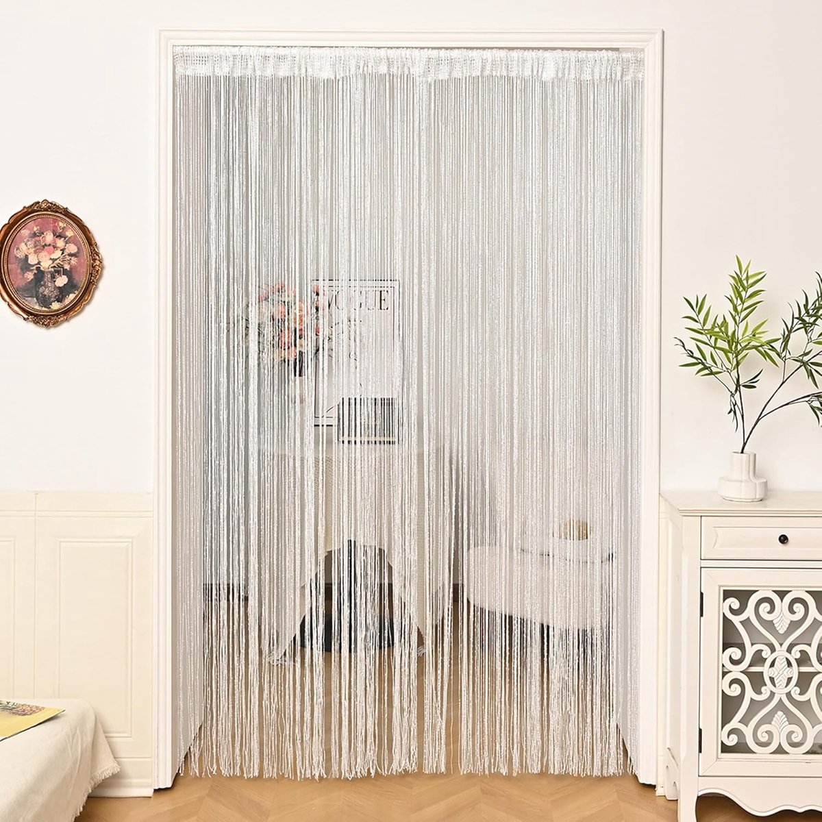 Set van 2 kralengordijnen van 100 x 200 cm, koordgordijnen voor deuropeningen met kwastjes, glitterkoord, kamerverdelers, hippie kamerdecor, voor woonkamer, slaapkamer, kast, feest