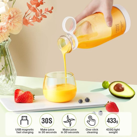 Blender - Mini blender - Blender to go -Draagbare Blender 350 ml - USB Oplaadbare Smoothie Maker - Mini Blender met 4 RVS Messen - Draadloze Sapmaker voor Shakes, Smoothies, Sport, Reizen en Kantoor - Wit van Blender — afbeelding 5