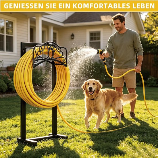 107,4 cm slanghouder, tuinslanghouder, afneembare metalen slanghouder, vrijstaand, met opbergmand, beweegbare tuinslanghouder, standaard voor tuin, gazon, buitenruimtes — afbeelding 4