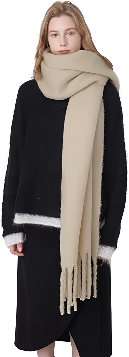 bhb Pluizige mohair-look damessjaal, dekensjaal, zachte oversized sjaal van wol met kwastjes, warm, elegant, oversized, volumineus, winteraccessoire