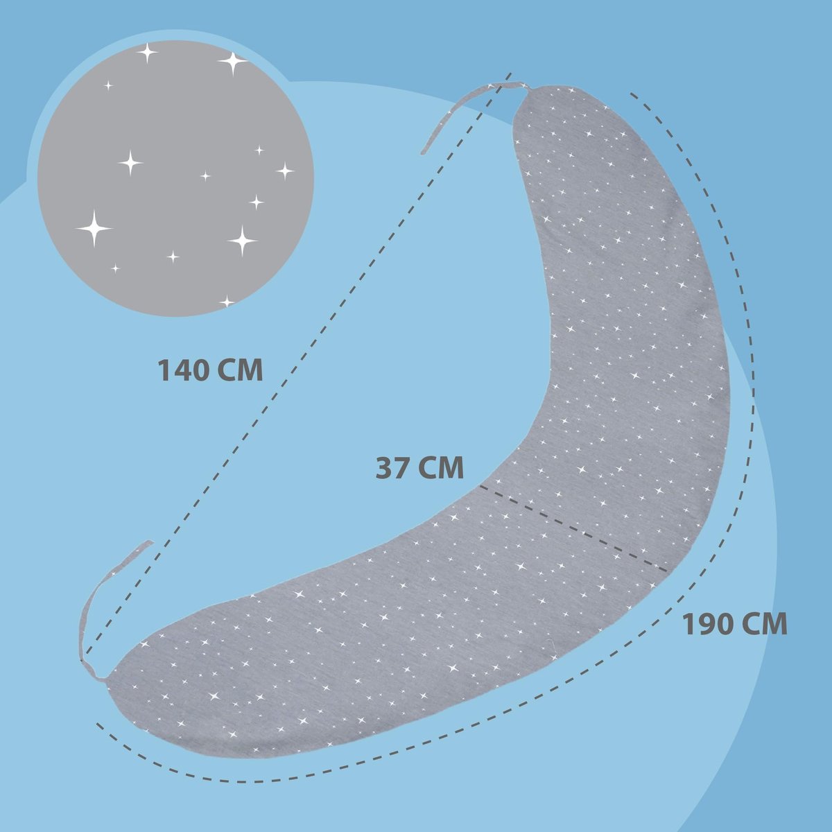 190 cm positioneringskussen volwassenen – lang relaxkussen om te lezen en aan te leunen op bank en bed afneembare hoes met rits comfort Sterrenstelsel Oeko-Tex