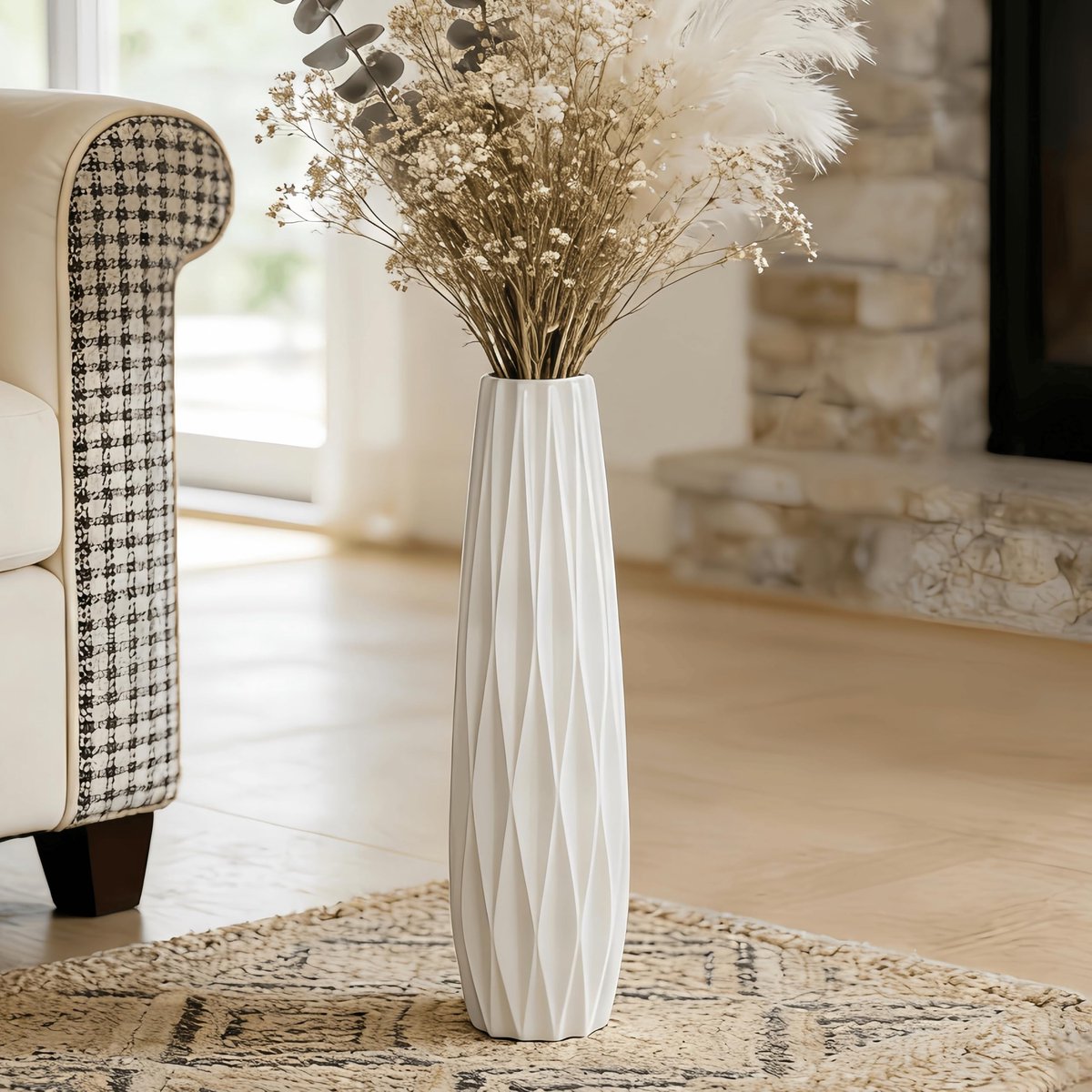 Vaas, 45 cm hoog, decoratieve grote vaas voor tafel, plank, woonkamer, bloemenhouder voor gedroogde bloemen, eenvoudig design