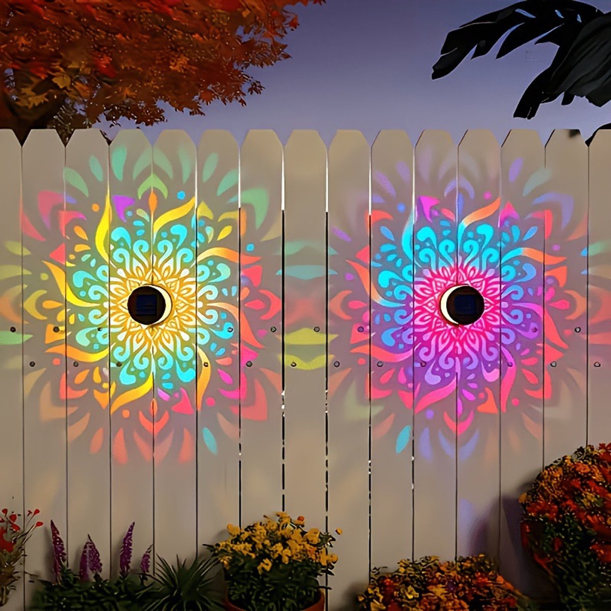 LISM-Set van 2 kleurveranderende mandala-lampen op zonne-energie Geschikt voor buitenmuurm