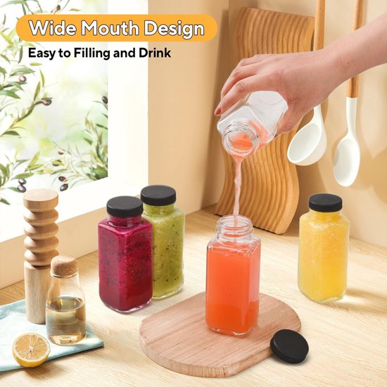 Dailygoods- Smoothieflessen 250 ml - Glazen Flessen - Shotflessen - Drinkflessen - Mini Glazen - Inclusief Rietjes en Trechter - Sapflessen van Dailygoods — afbeelding 3