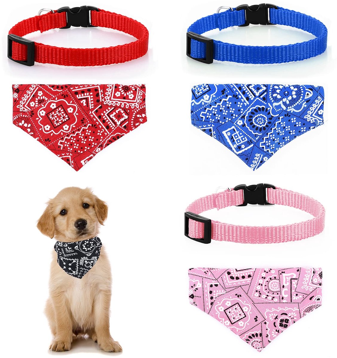Dailygoods- Kattenhalsbanden Set van 4 - Verstelbare Bandana's/Vlinderdas - Boheems Design - Geschikt voor Honden/Katten - 40 cm x 1,5 cm - Voor Kleine/Middelgrote Huisdieren - Huisdierhalsband