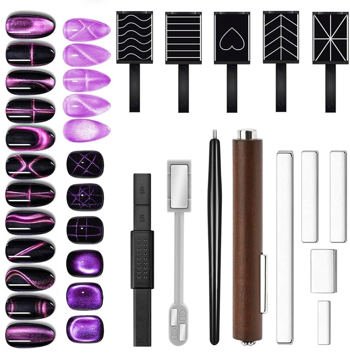 Dailygoods - 14 stuks nagelmagneetset, magneetstaaf voor Cat-Eye-gelnagellak, nail art gereedschap, magneetstift, doe-het-zelf, Magic 3D-magneetstick, nagel-cat-eye-designgereedschap, manicure-accessoires