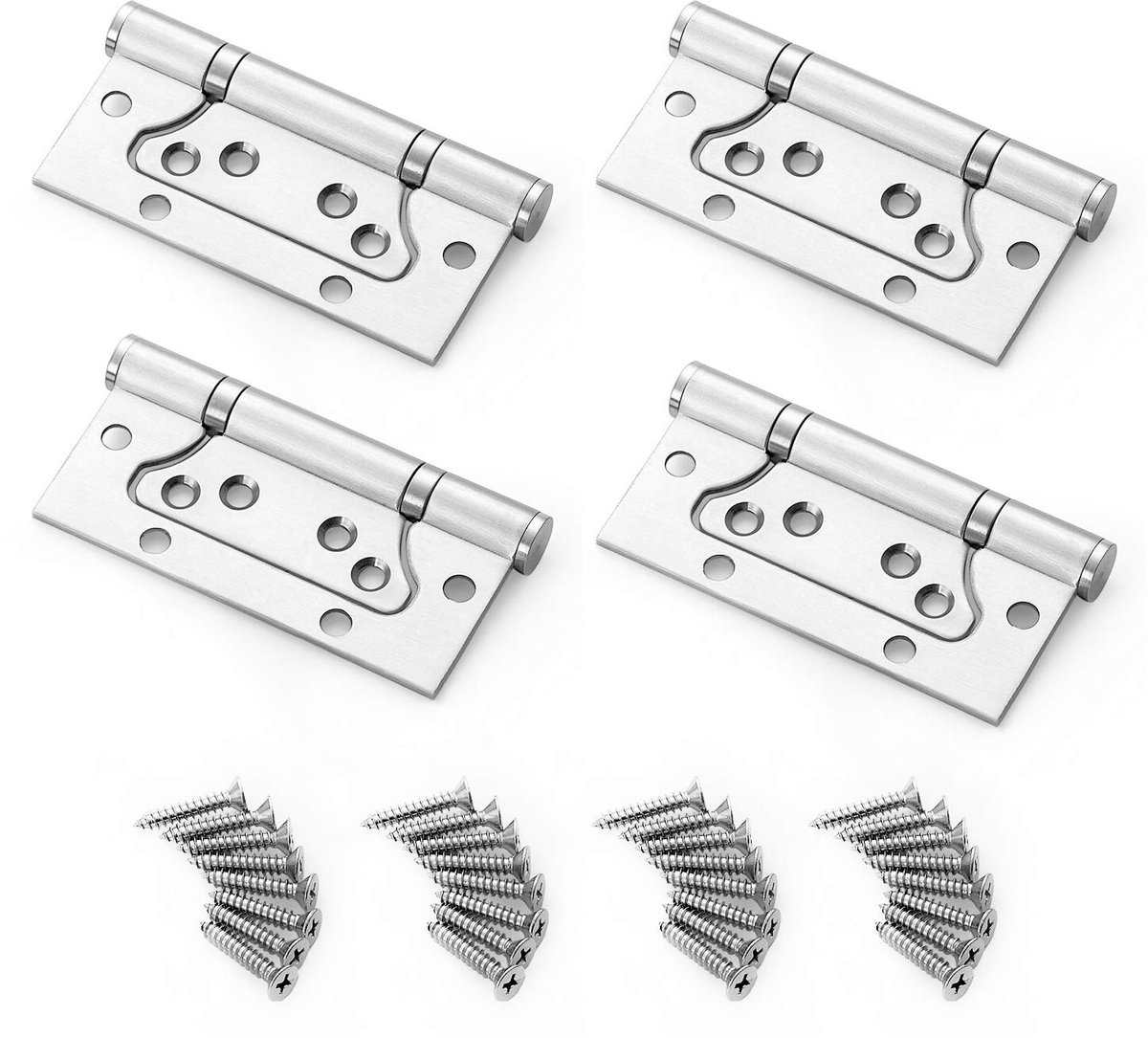 Dailygoods - Doorspoeldeurscharnieren - Zwaar Roestvrij Staal - 4 Stuks voor Kast Meubels - Klein Verzonken Scharnier - DIY Doeleinden - 4 Inch