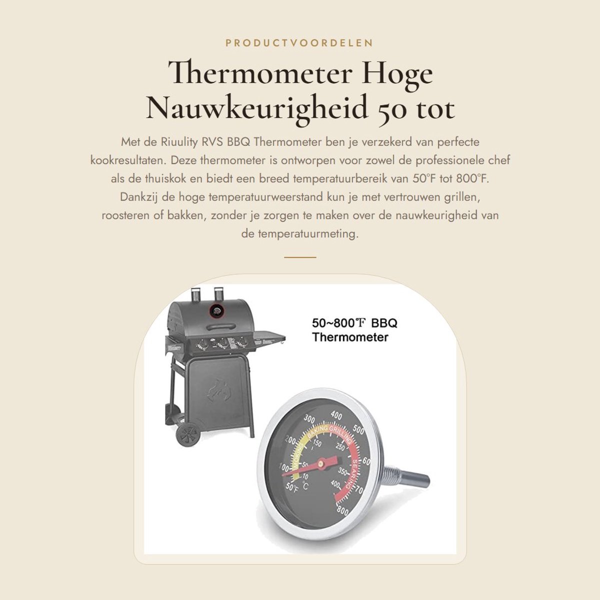 Dailygoods- BBQ Thermometer Hoge Temperatuur Weerstand - Draadloos - Bluetooth - Analoog - Kamado - Roestvrij Staal - 80 mm Lengte - Grill Thermometer