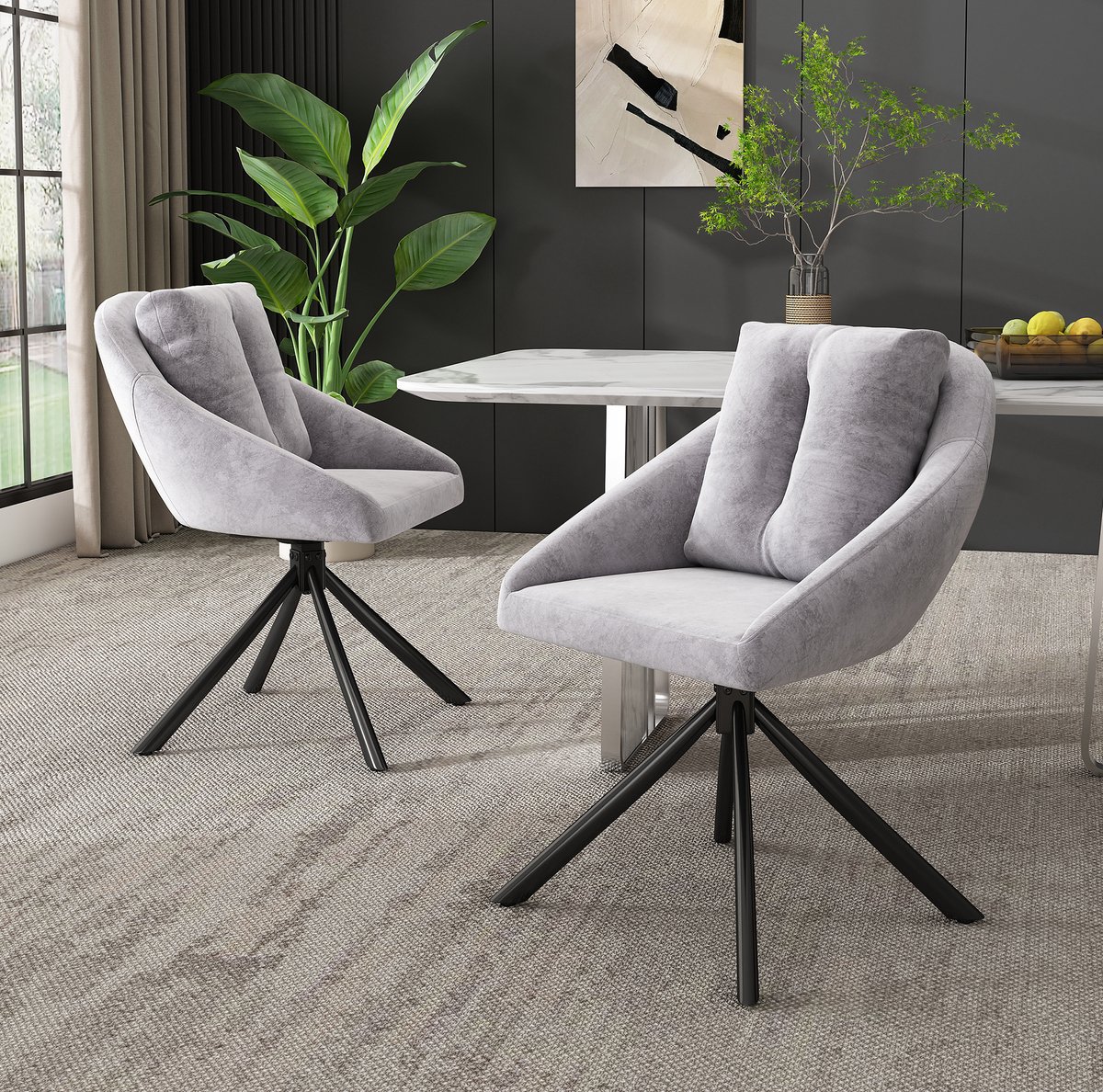 DESMIU Eetkamerstoel 59 x 65 x 79 Cm - Draaibaar Met Armleuningen En Ergonomisch Comfort -