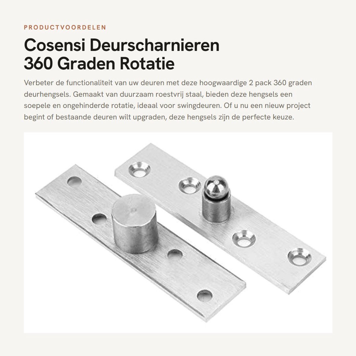 Dailygoods- Deurscharnieren 360 Graden Rotatie - Roestvrij Staal 100x24mm - Veilige Installatie - Draaideuren - Slijtvast - Fijn Geborsteld Oppervlak - Kastdeurscharnier