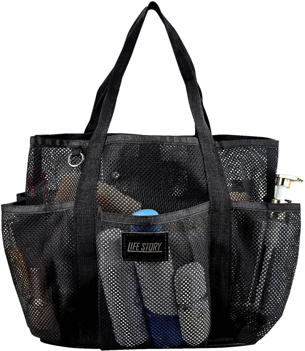 Dailygoods - AfitLulu Grote strandtas voor dames, 8 zakken, mesh, boodschappentas, badtas, XXL, familie, met karabijnhaak en afneembare haak, strandtas, shoppertas voor strand, winkelen, zwemmen