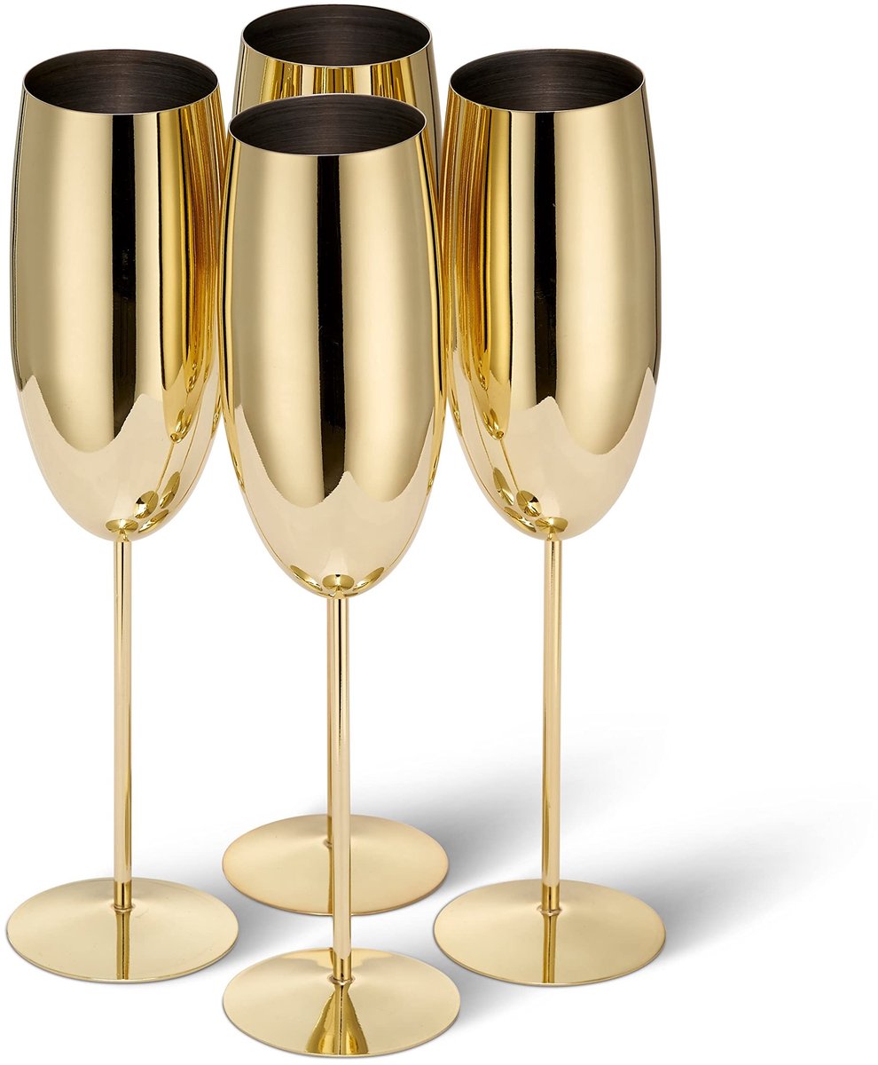 Dailygoods- Champagneglazen Onbreekbaar - Gouden Champagneglazen - 4 Stuks - Roestvrij Staal - 285ml - Elegant Design - Fluitglazen