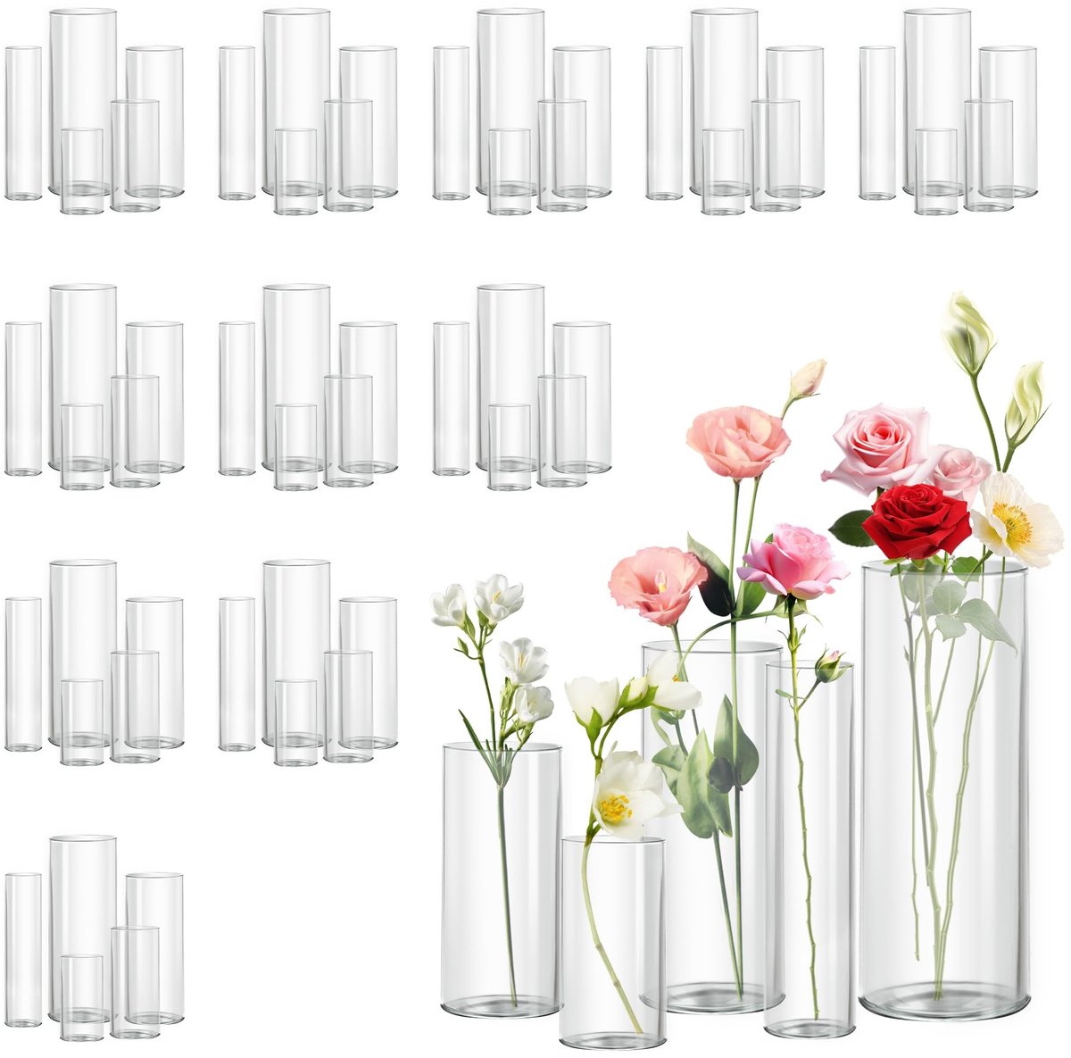 Dailygoods- Glazen Vaas Cilinder - Decoratie voor Bloemen - Bruiloft/Feest - Schokbestendig - 60 cm Hoog - Tijdloos Elegant - Bloemenvaas