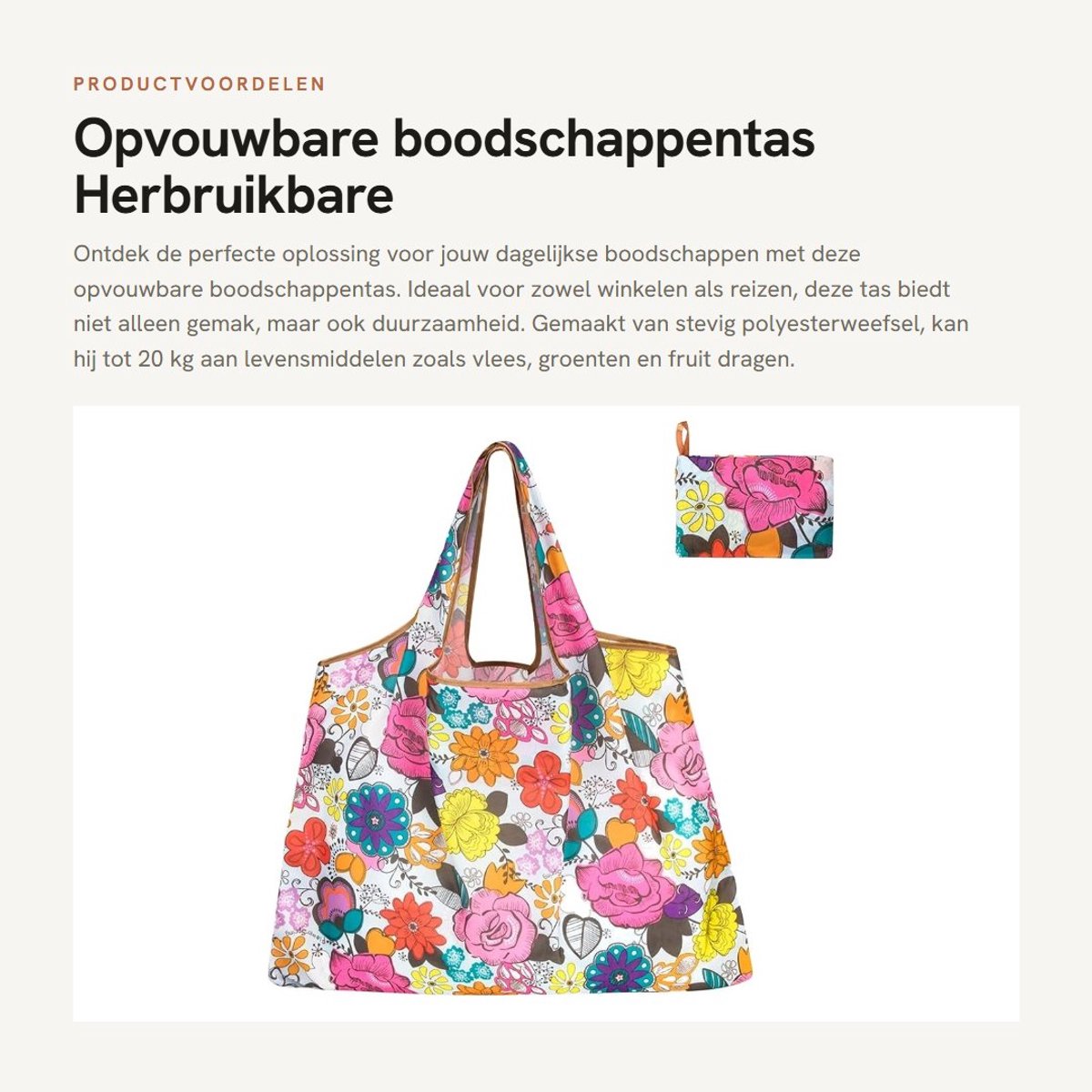 Dailygoods- Boodschappentas Opvouwbaar - Herbruikbare Draagtas - 50 x 66 cm - Tot 20 kg - Klein Binnenvak - Milieuvriendelijk Polyester