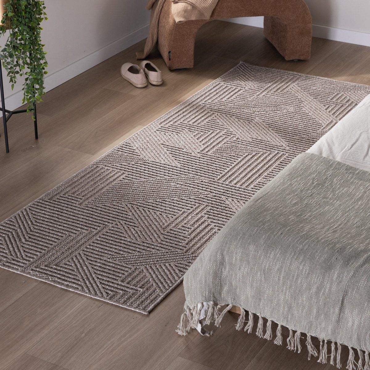 Studio Clarice Loper vloerkleed - Hidde 3D Maze Taupe - 80x300cm