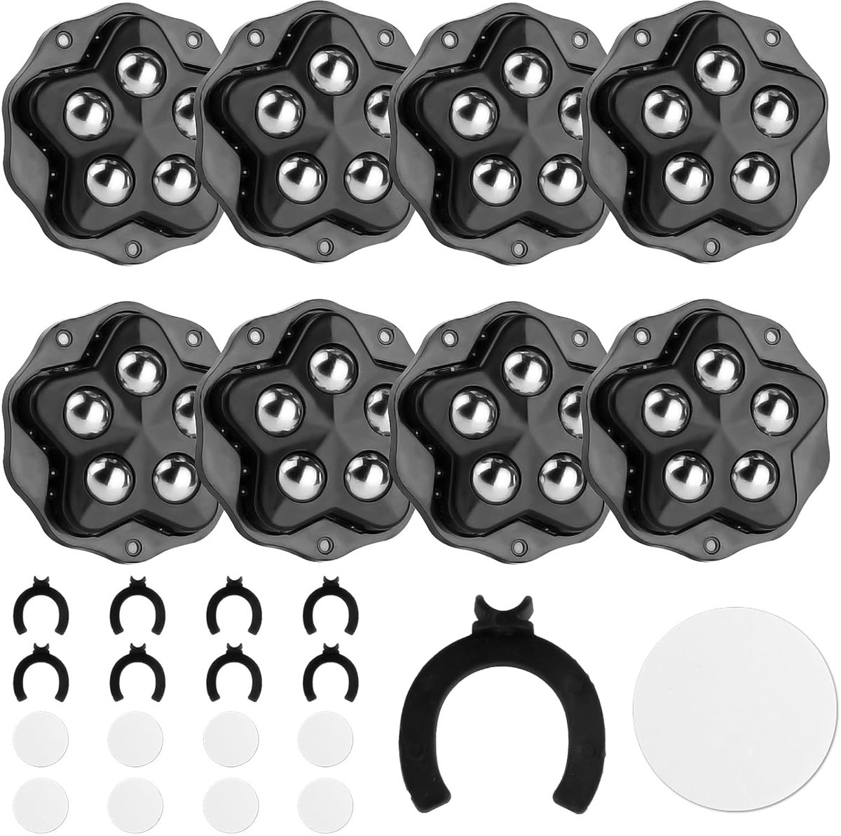 8 stuks meubelwielen, zware belasting, meubelwielen, plat, 360 draaibare kogelwielen voor meubelrollers, zelfklevende kogelwielen voor keukenapparaten, transport, meubels, met 5 stalen ballen en rem