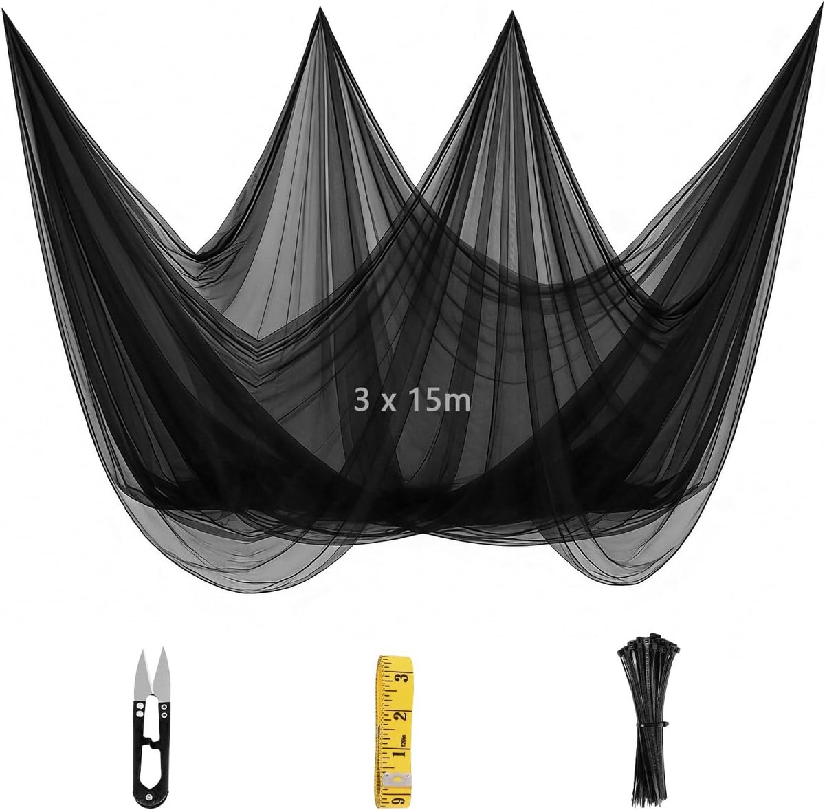 Dailygoods- Klamboe Insectenwerend Net 3 m x 15 m - Tuinbeschermingsnet - Vogelbescherming - Fijnmazig Net - Doe-het-zelf - Inclusief Kabelbinders en Meetlint - Tuinnet