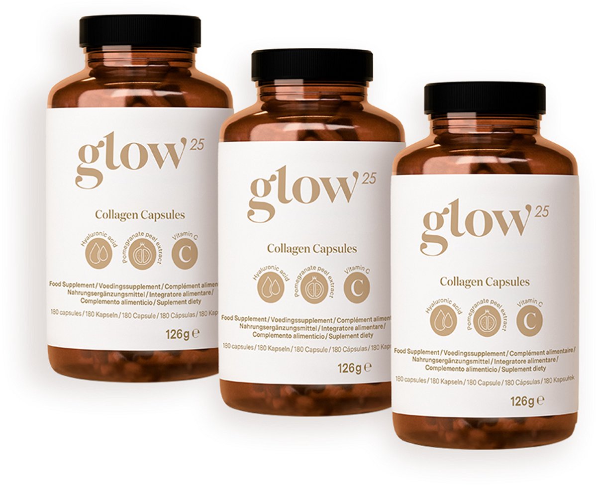 Glow25® Collageen Capsules (3x180 capsules) - Met hyaluronzuur en vitamine C