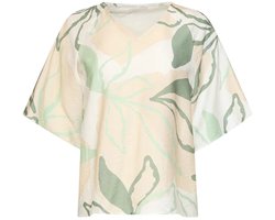 Smashed Lemon Losse Top Met Groene En Beige Bladprint En V-Hals | Soft Green - Muticolour maat M