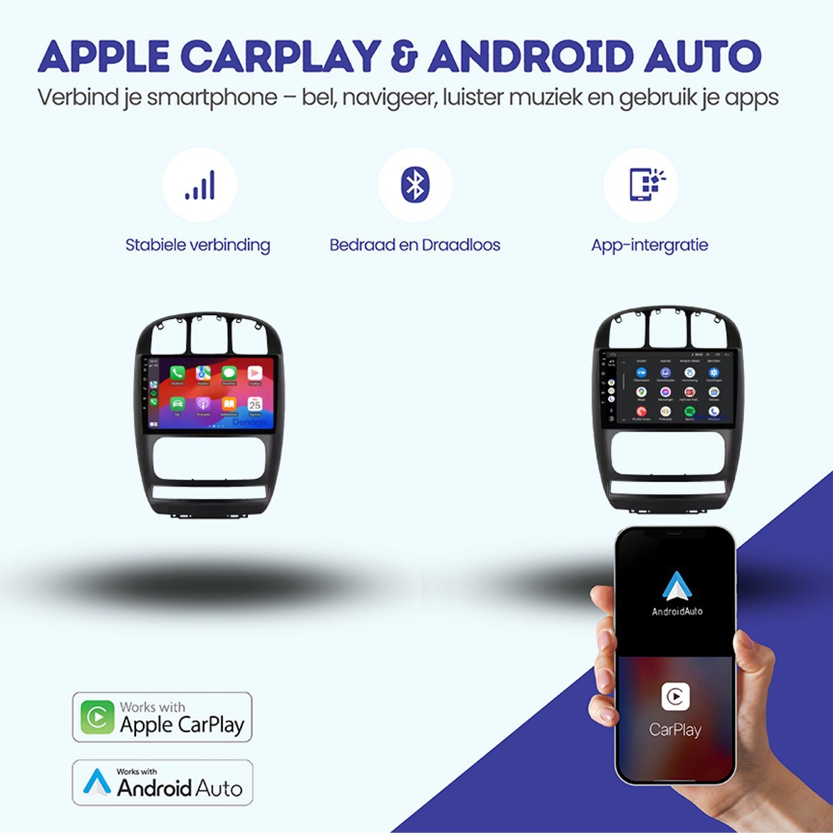 CarPlay autoradio geschikt voor Chrysler Voyager & Dodge Grand Caravan | 2000 t/m 2012 | Android 13 | 9 inch | Draadloos Apple CarPlay & Android Auto | 2GB + 32GB | QuadCore processor | Denago DNG-A278 | 2025 model | 2000–2012 | Bluetooth & Wifi