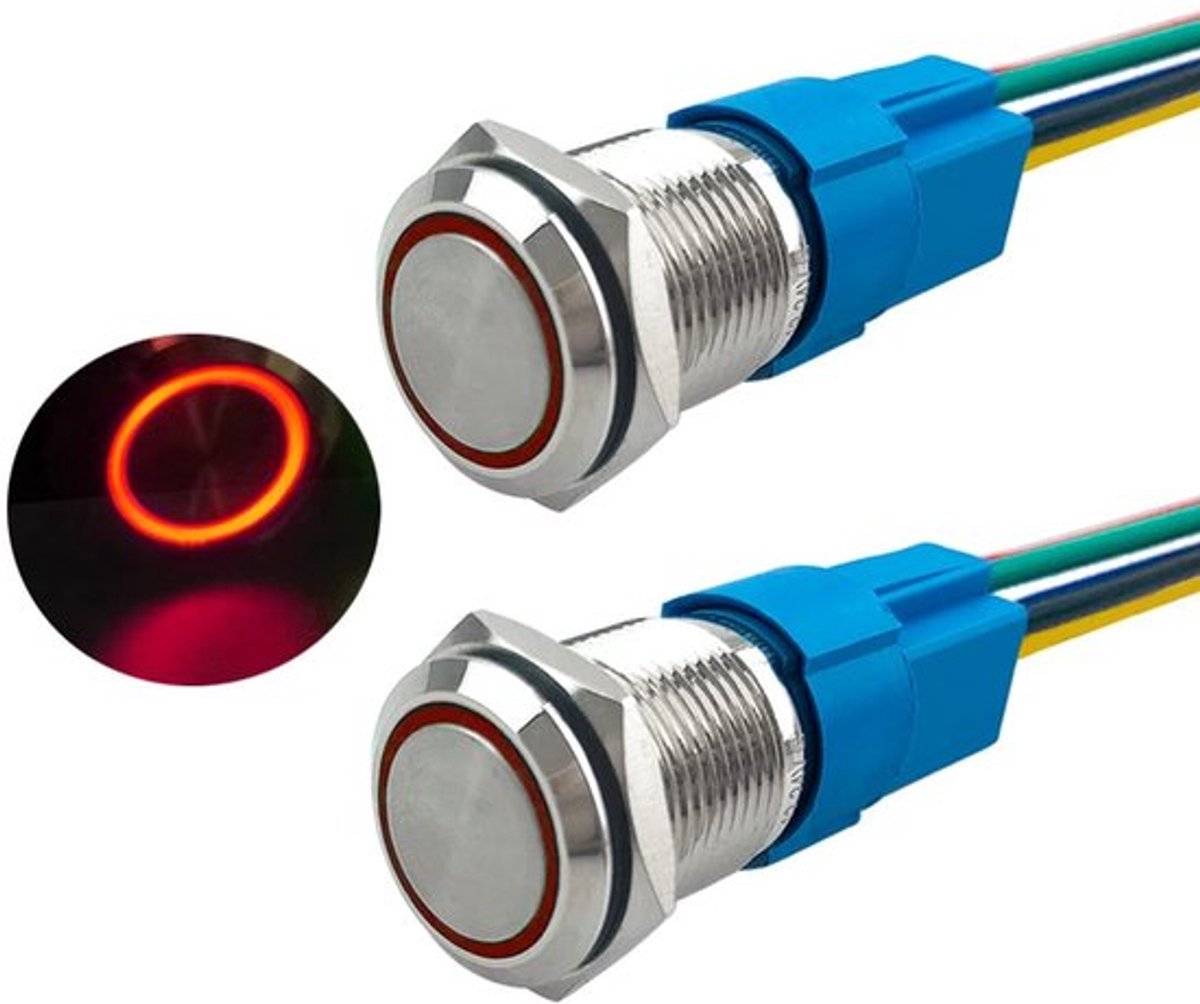 Dailygoody - Drukschakelaar - Waterdicht - 16 mm - Rood LED