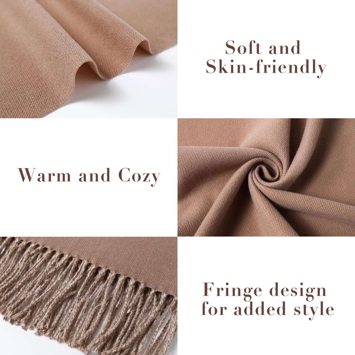 maamgic Sjaal voor dames, pashmina, stola, warm, tweekleurig, met kwastjes, franjes, voor dames, avondkleding, bruiloft, feestelijk, XXL, sjaals, herfst, winter, eenkleurig, dekensjaal, herbruikbaar