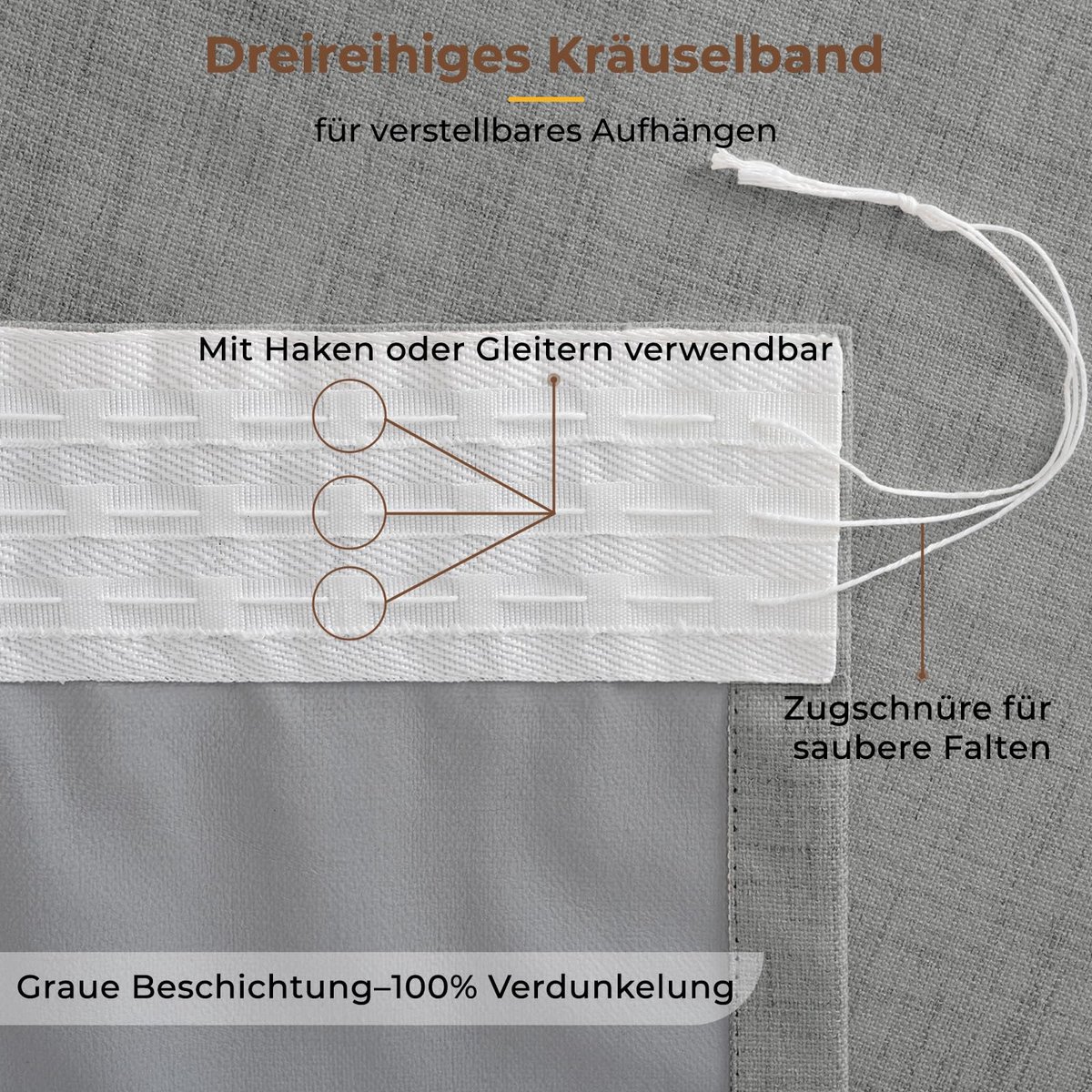 Gordijnen 2 Stuks, Linnenlook Gordijnen met Plooiband Thermisch Gordijn Koudewerende Ondoorzichtige Gordijnen, voor Woonkamer Slaapkamer,140 x 245 cm, Grijs